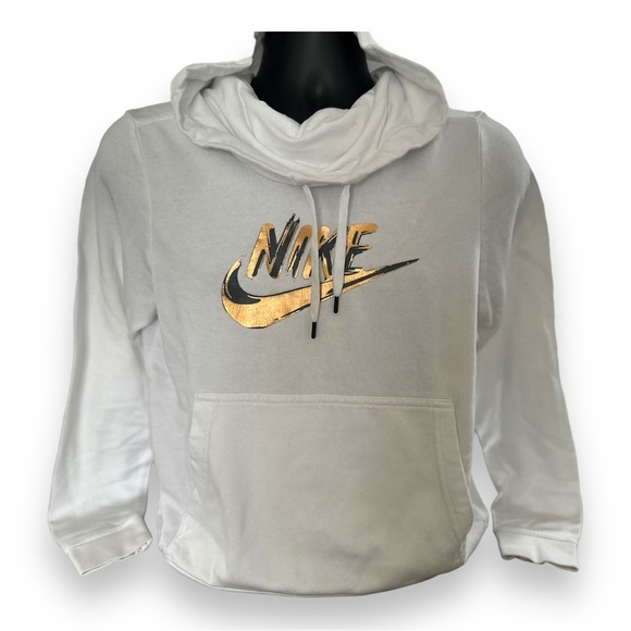 Nike Women’s Fleece Funnel Neck Hoodie – Metallic Gold Swoosh Logo​ - Picture 1 of 3